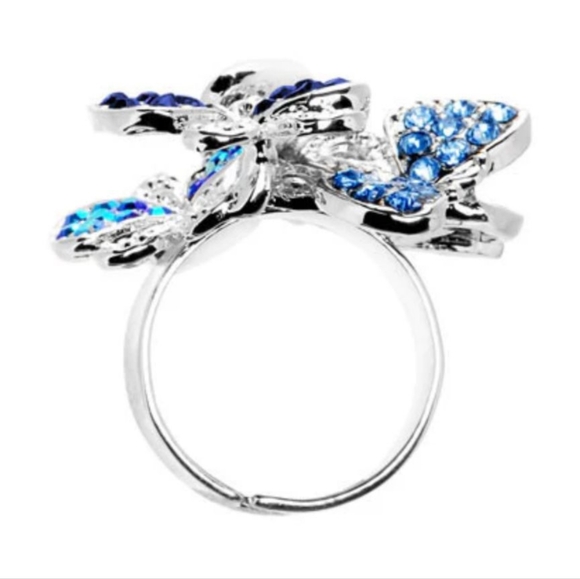Beautiful Jeweled Cluster Butterfly Adjustable Ring - Picture 2 of 3